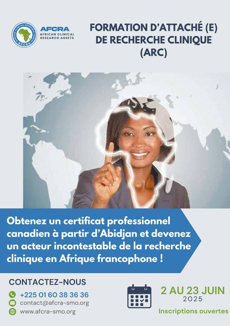 Formation Attaché de Recherche Clinique AFCRA – 2ème session juin 2025 – Afrique francophone