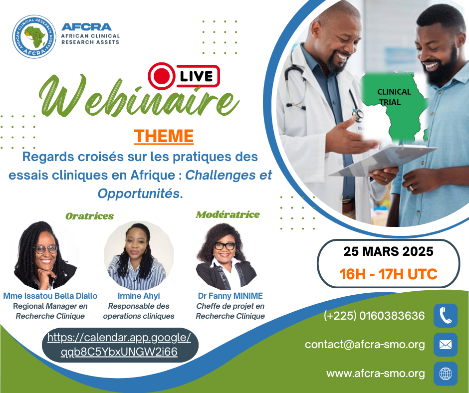Webinaire AFCRA – Essais cliniques en Afrique : Challenges et Opportunités – 25 mars 2025