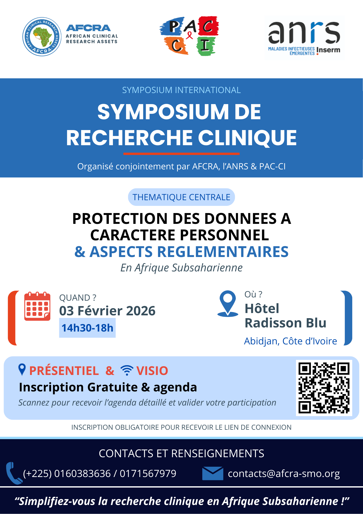 Symposium international recherche clinique Abidjan – Protection données Afrique – AFCRA ANRS PAC-CI