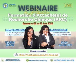 Webinaire présentation formation ARC AFCRA SMO – 6 mai 2026 – Recherche clinique Afrique